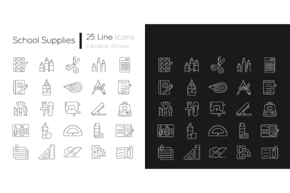 School Supplies Linear Icons Bundle for Every Classroom
